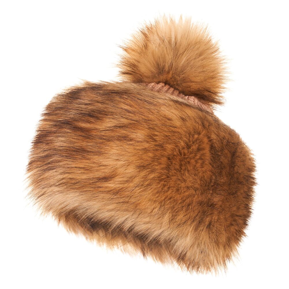 8584 Classic Pom Hat - Faux Fur Trim Hats - Warm Winter Cap L, Amber